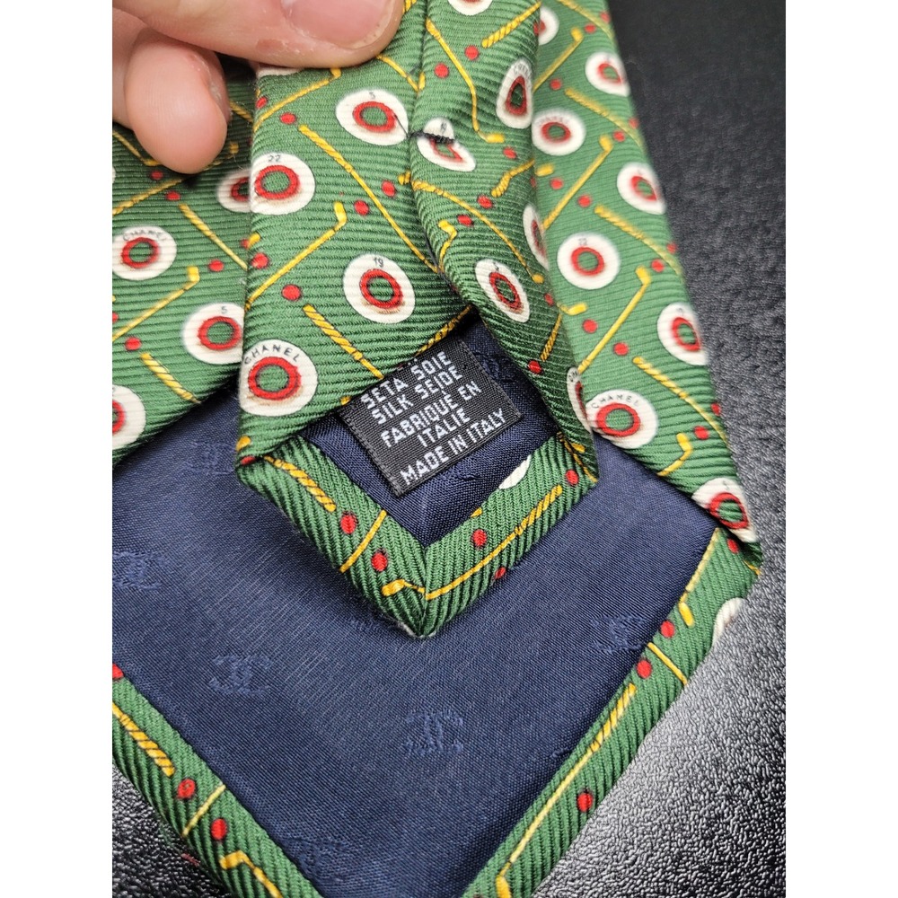 Chanel Men's Necktie Green Golf Novelty Silk 3.75 x 58 Excellent - Picture 5 of 7